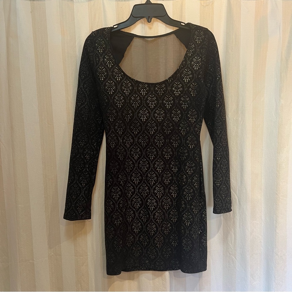 Black Ling Sleeve Dress with Mesh Open Back